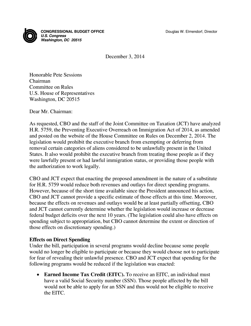 Congressional Budget Office V H R 5759 Preventing