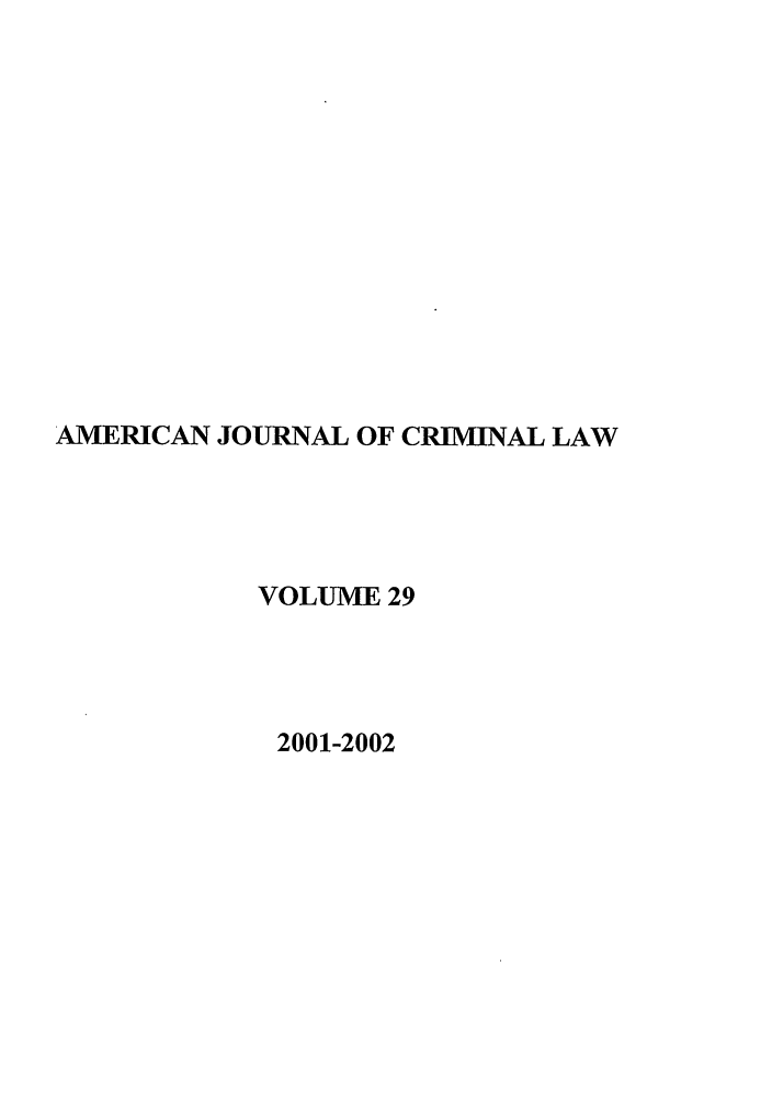 American Journal of Criminal Law V. 29