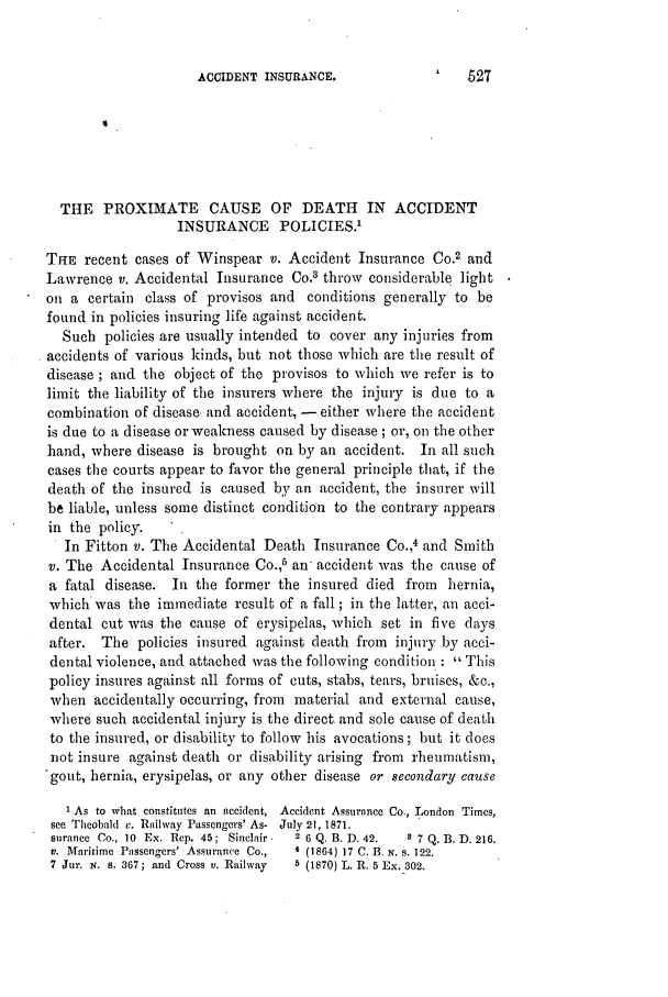 The Proximate Cause of Death in Accident Insurance The Proximate Cause of Death in Accident Insurance