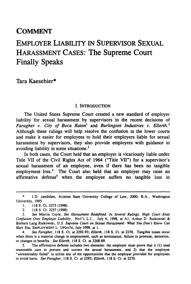 Employer Liability in Supervisor Sexual Harassment Cases: The Supreme Employer Liability in Supervisor Sexual Harassment Cases: The Supreme