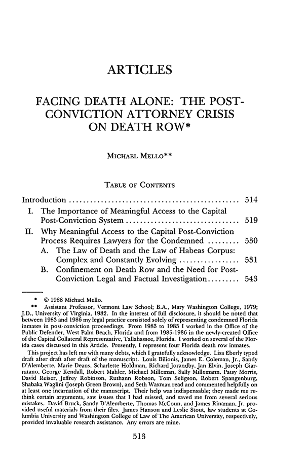 Facing Death Alone The Post Conviction Attorney Crisis On