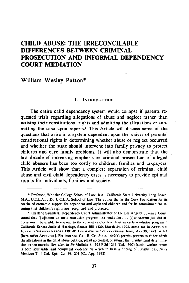 Child Abuse The Irreconcilable Differences Between