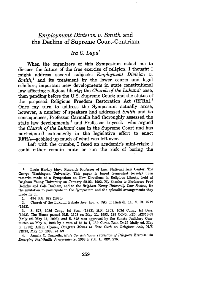 Employment Division V Smith And The Decline Of Supreme Court Centrism employment-division-v-smith-and-the-decline-of-supreme-court-centrism