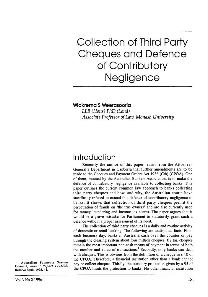 Collection Of Third Party Cheques And Defence Of Contributory collection-of-third-party-cheques-and-defence-of-contributory