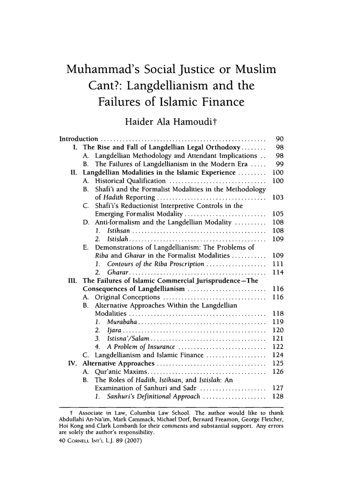 Muhammad's Social Justice or Muslim Cant Langdellianism and the