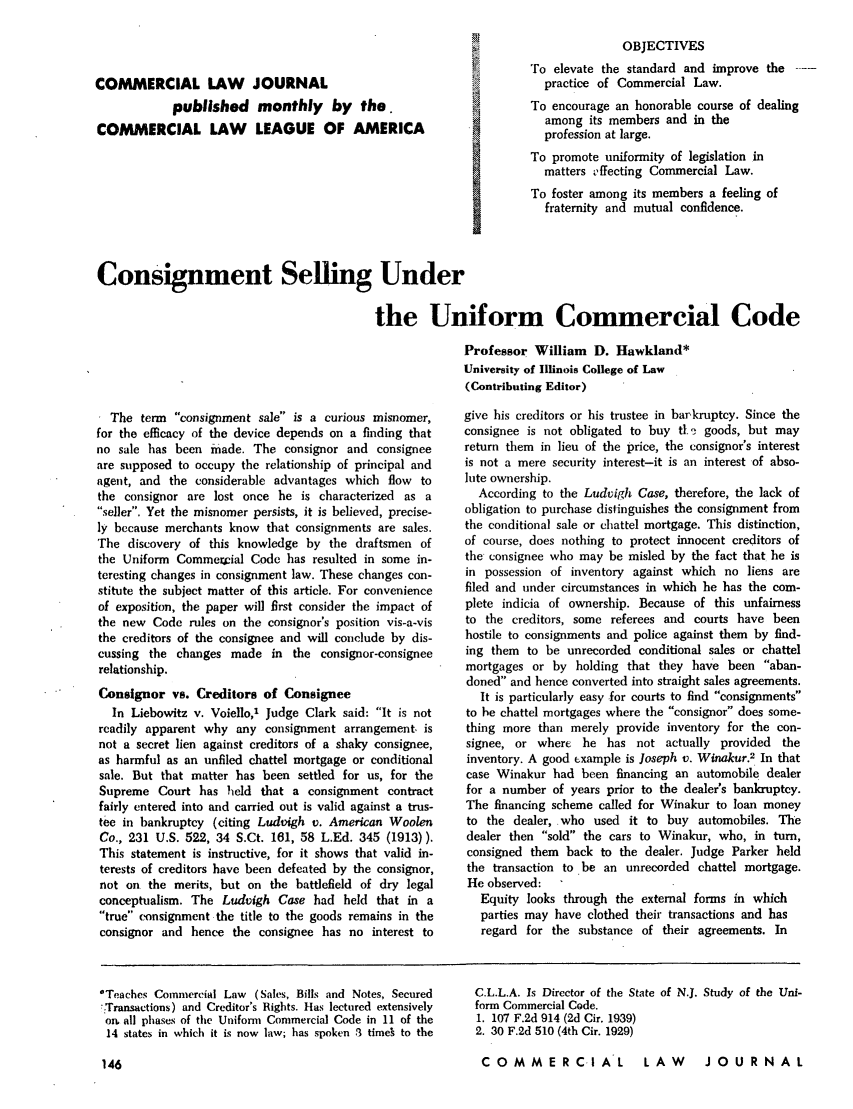 Consignment Selling Under The Uniform Commercial Code 67