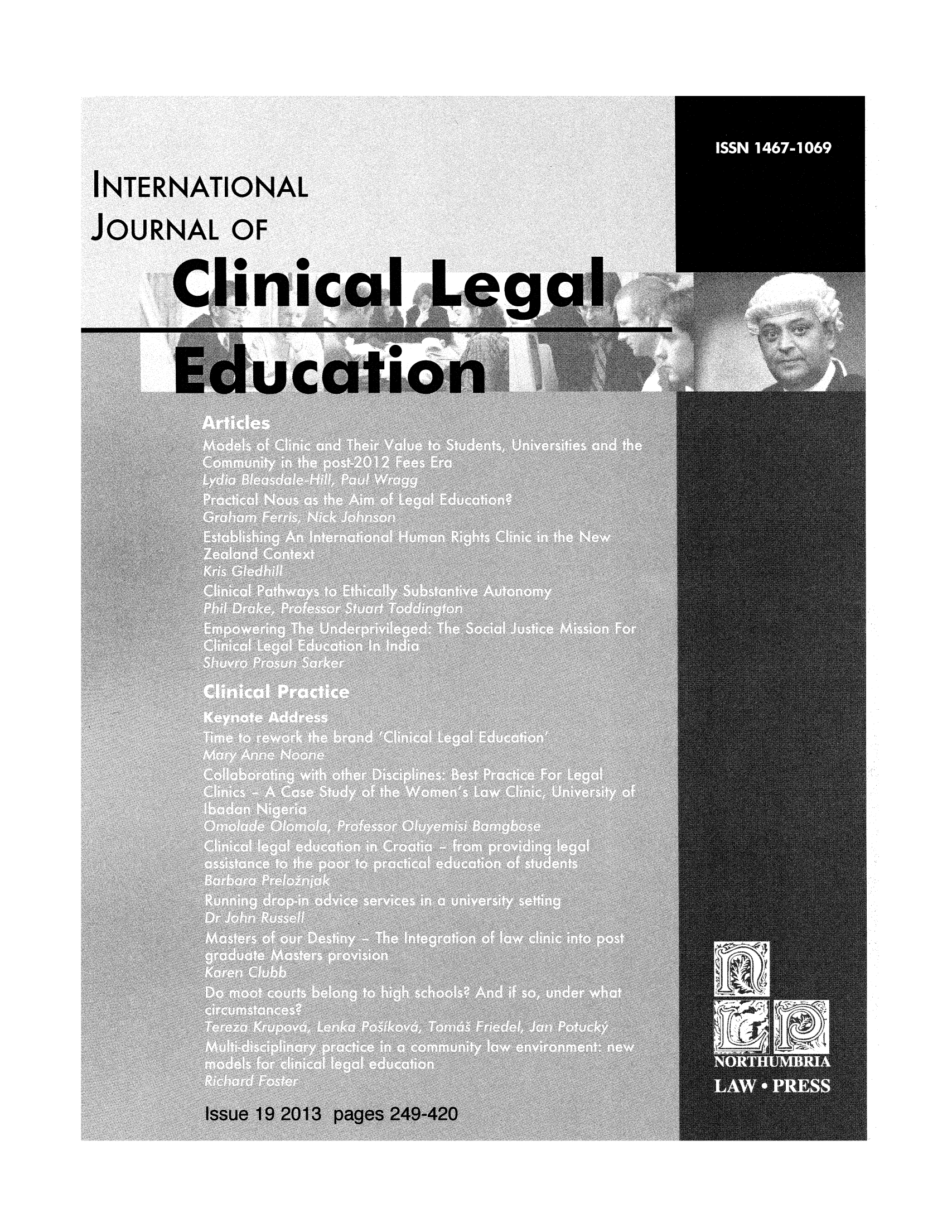 handle is hein.journals/clled19 and id is 1 raw text is: ISSN 1467-106'INTERNATIONALJOURNAL OFClinical Le         alEduc tion