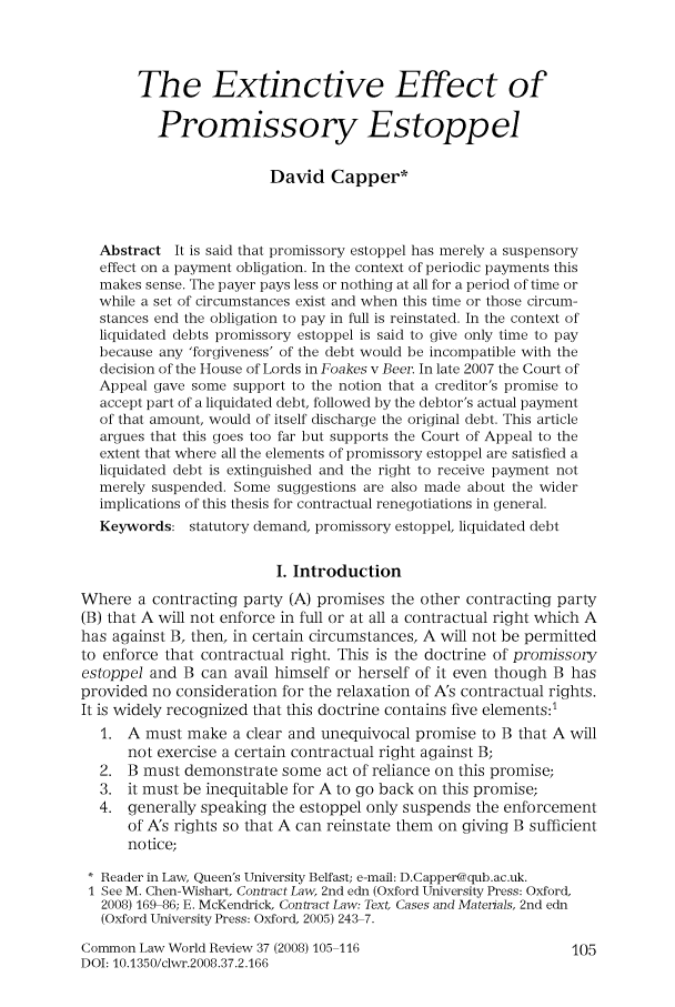 Promissory estoppel suspensory Promissory estoppel suspensory