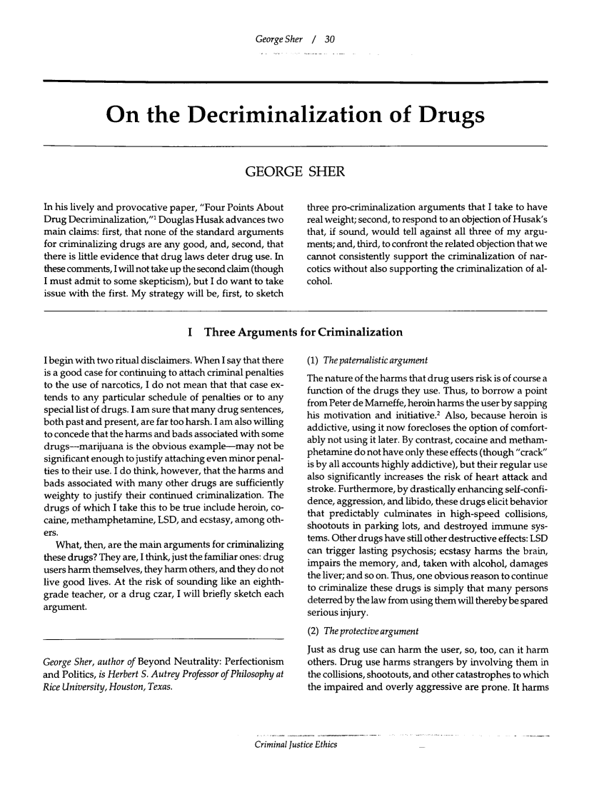essay on decriminalization of drugs
