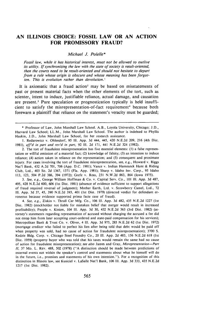 An Illinois Choice: Fossil Law or an Action for Promissory ...