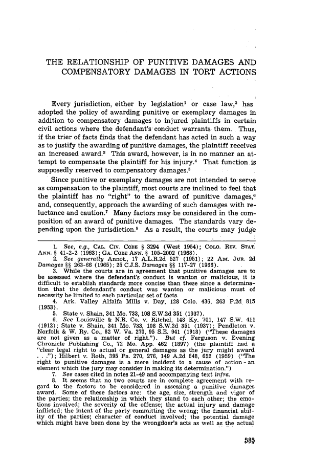 The Relationship Of Punitive Damages And Compensatory Damages In Tort the-relationship-of-punitive-damages-and-compensatory-damages-in-tort