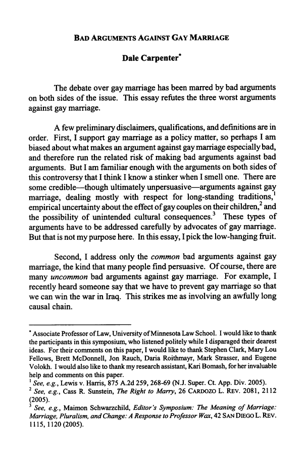 Legalizing gay marriage essay