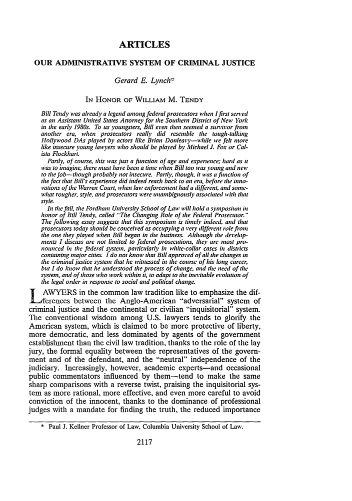 Our Administrative System of Criminal Justice 66 Fordham ... Our Administrative System of Criminal Justice 66 Fordham ...