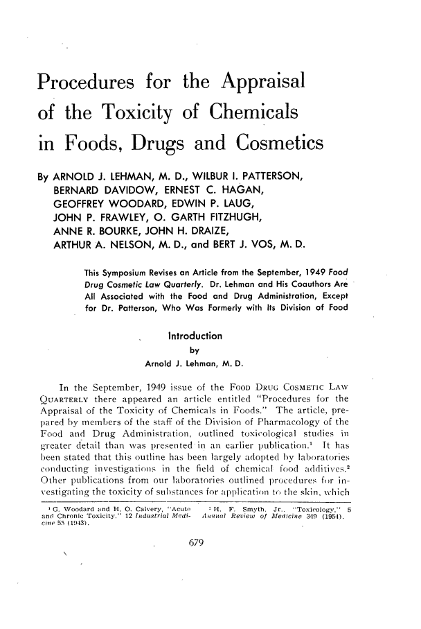 Procedures for the Appraisal of the Toxicity of Chemicals in Foods