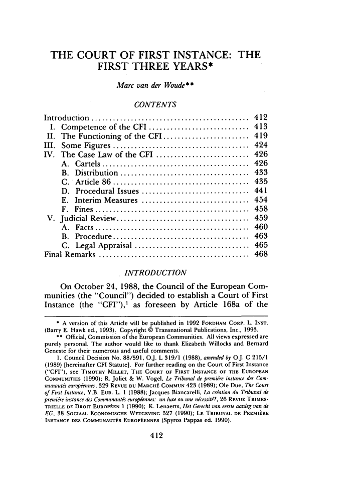 The Court of First Instance The First Three Years European Community
