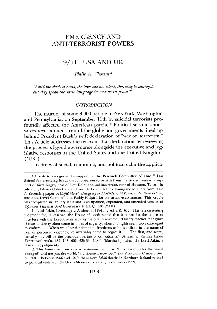 9 11 Usa And Uk Transitional Justice Northern Ireland And Beyond Emergency And Anti
