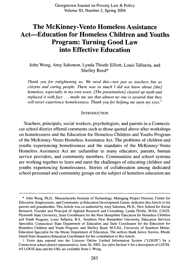 The Mckinney Vento Homeless Assistance Act Education For