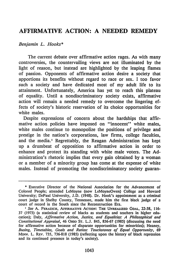 Affirmative Action A Needed Remedy Affirmative Action Symposium 21 Georgia Law Review 1986 1987