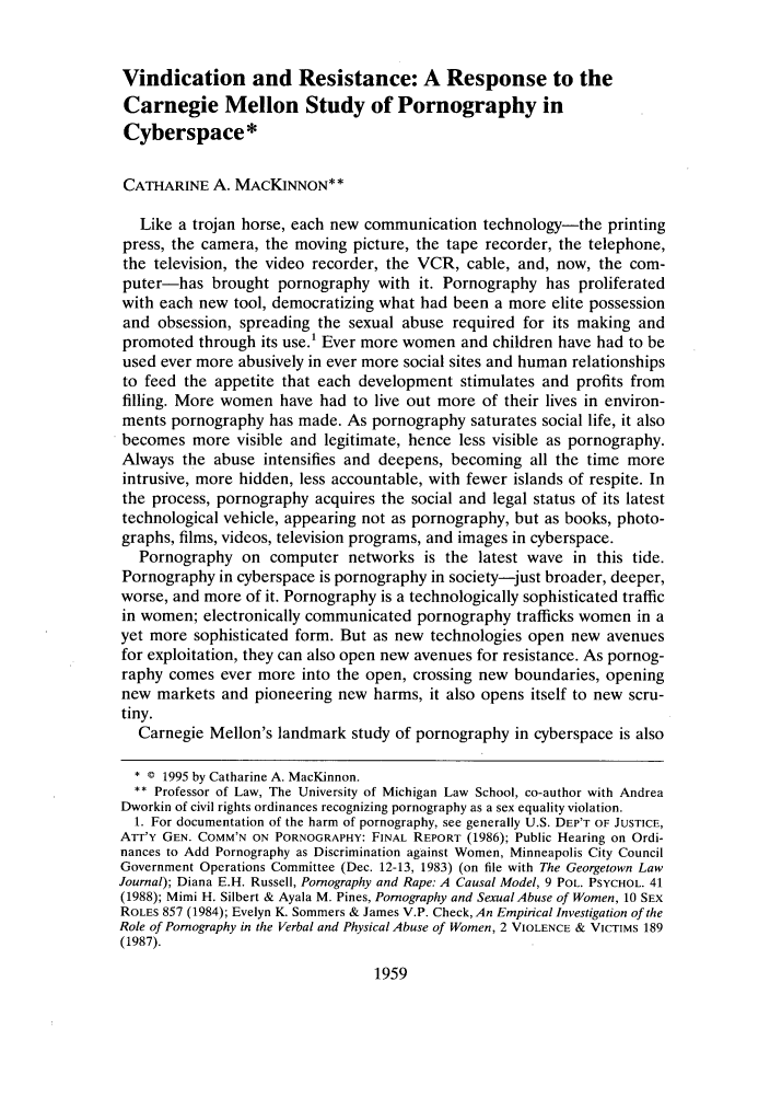 Vindication And Resistance A Response To The Carneigie Mellon Study Of Pornography In
