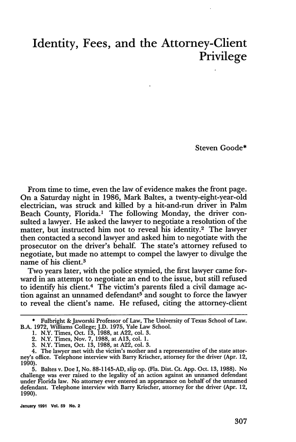 Identity Fees And The Attorney Client Privilege 59