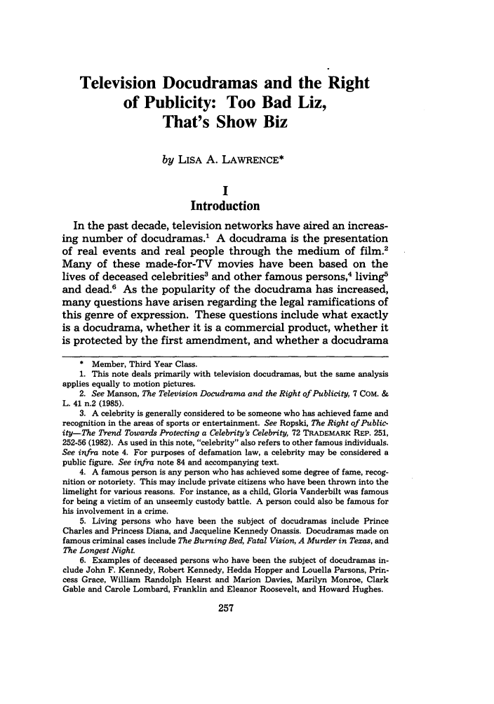 Television Docudramas And The Right Of Publicity Too Bad Liz