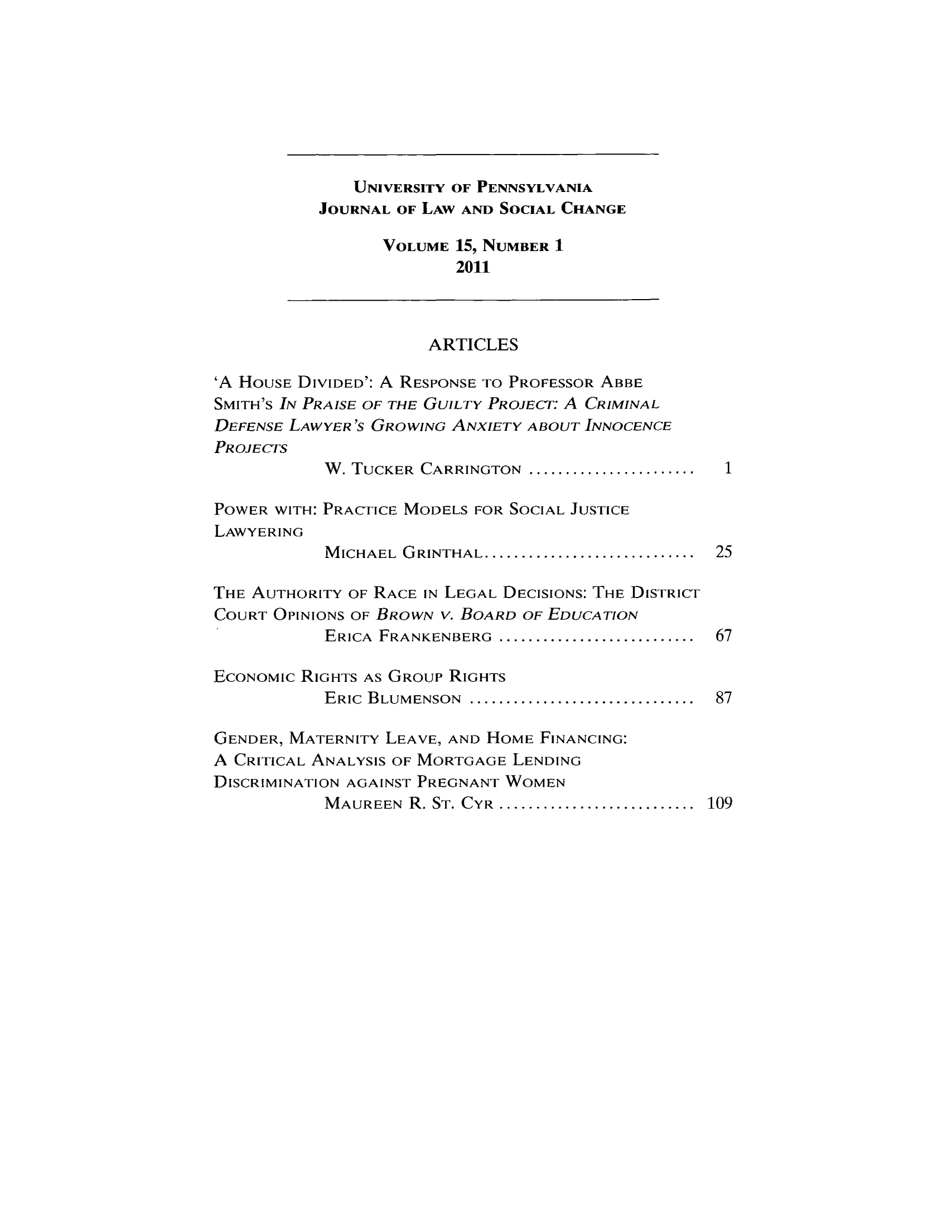 University Of Pennsylvania Journal Of Law And Social Change V 15