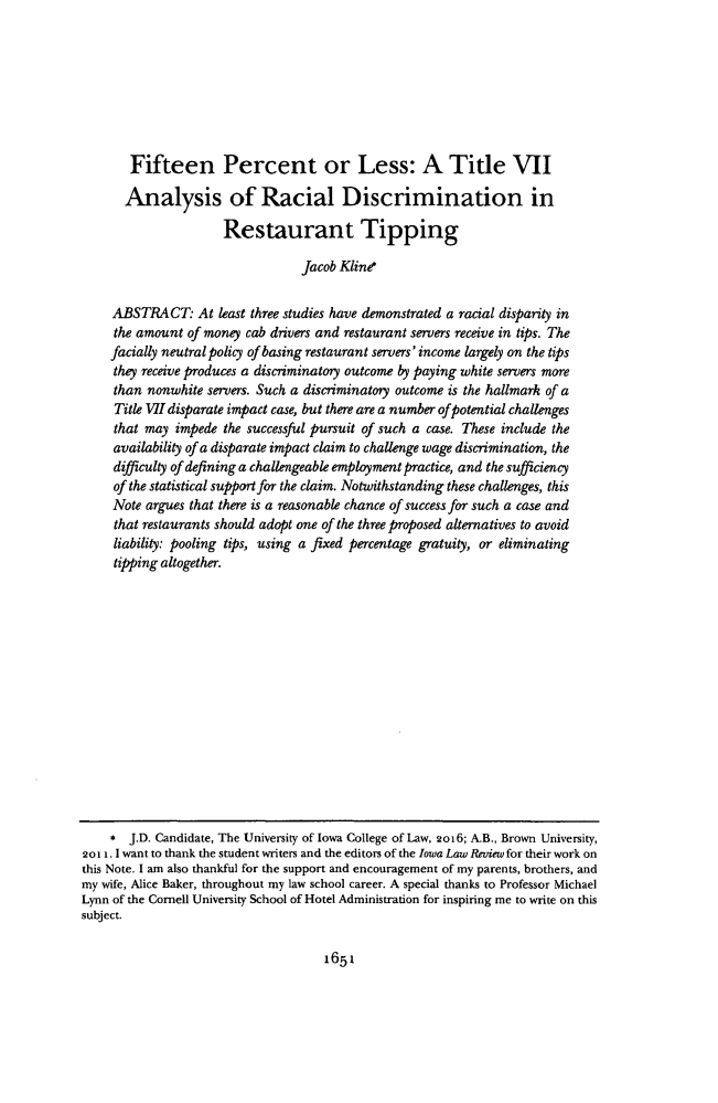 Fifteen Percent Or Less A Title Vii Analysis Of Racial