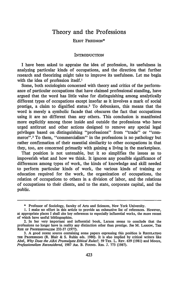 Theory and the Professions Symposium The Growth of Large Theory and the Professions Symposium The Growth of Large