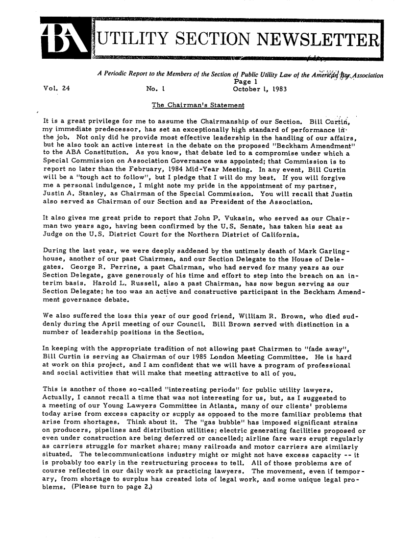 Utility Section Newsletter A Periodic Report To The Members