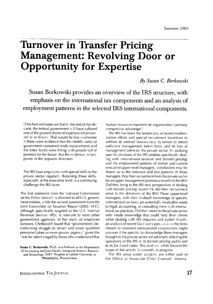 Turnover In Transfer Pricing Management Revolving Door Or