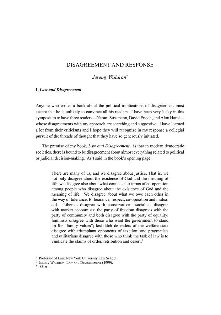 Disagreement And Response Constitutionalism And Judicial -