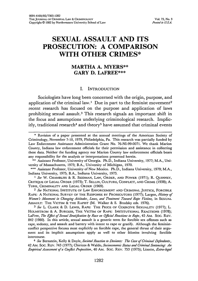 Sexual Assault and Its Prosecution A Comparison with Other Crimes