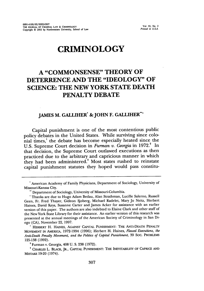 Commonsense Theory of Deterrence and the Ideology of Science The New