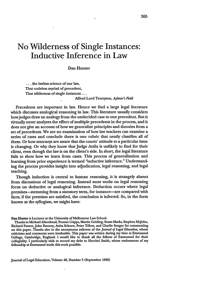 No Wilderness of Single Instances Inductive Inference in No Wilderness of Single Instances Inductive Inference in