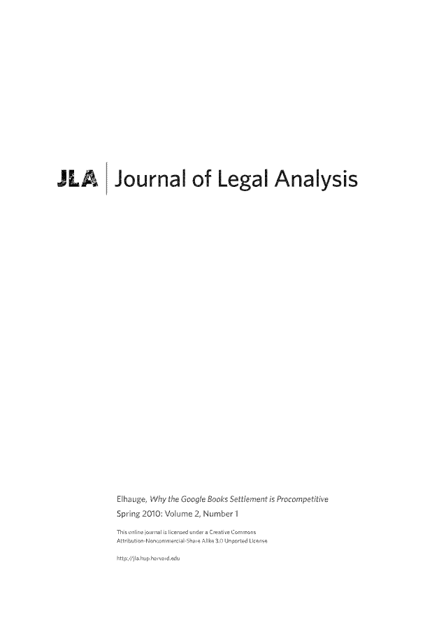 handle is hein.journals/jlegan2 and id is 1 raw text is: LA        Journal of Legal AnalysisElhaulge, Why the Googl Bok Setlempent is Procmp ttvAt Ibio INncm ercialha