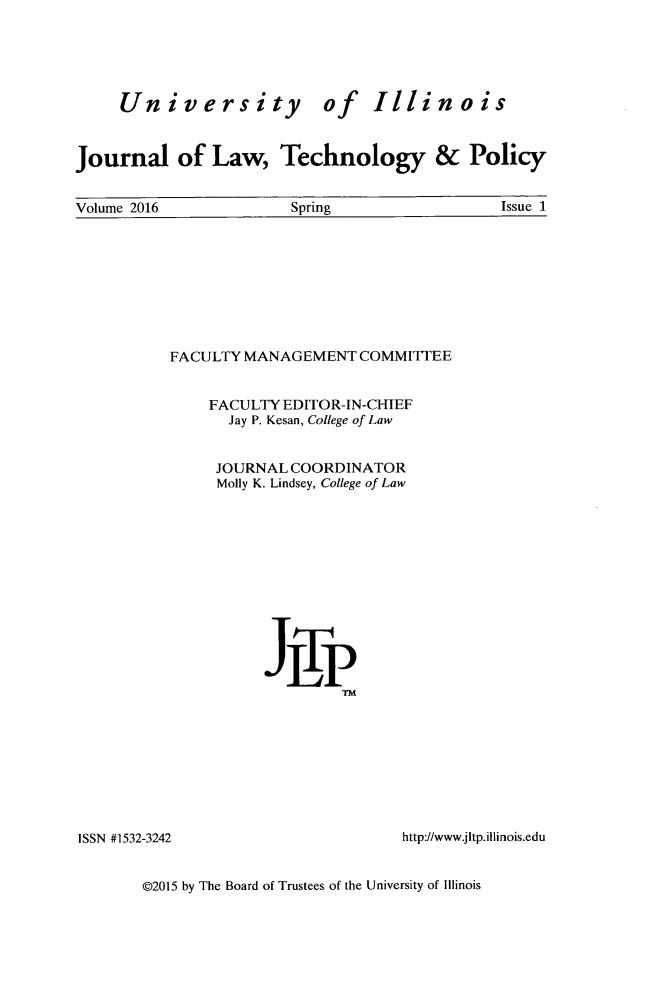 Title Page 2016 University of Illinois Journal of Law, Technology