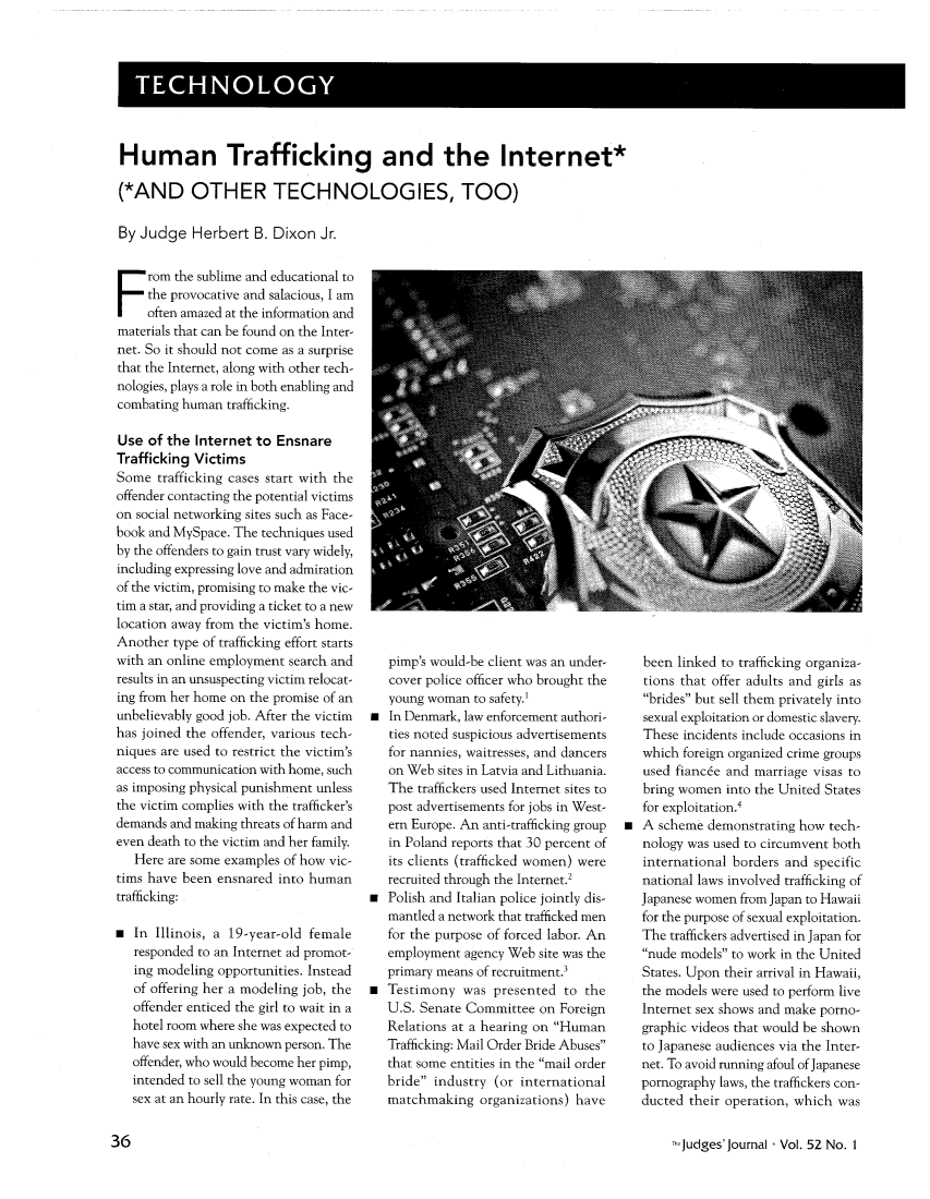 Human Trafficking And The Internet And Other Technologies