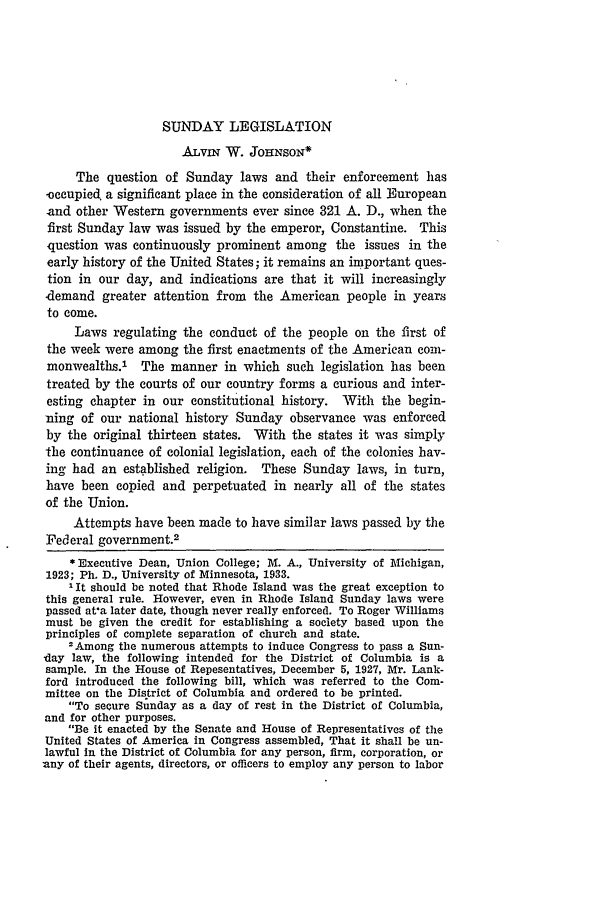 Sunday Legislation 23 Kentucky Law Journal 1934 1935