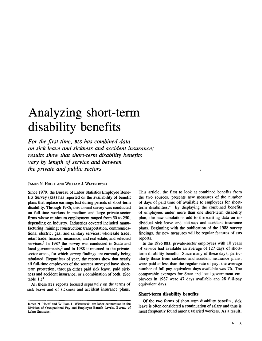 Analyzing Short-Term Disability Benefits 112 Monthly Labor ...