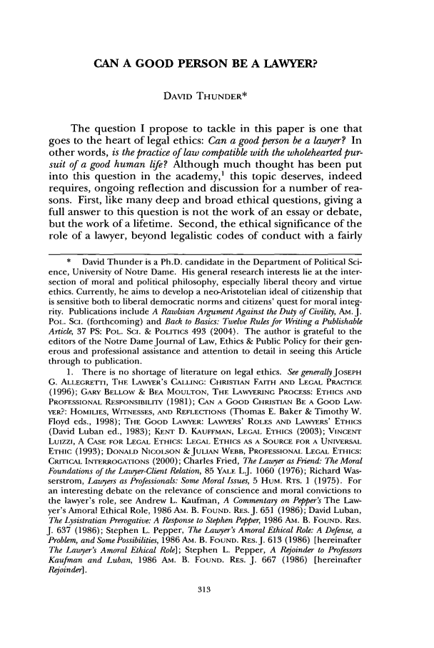 Can A Good Person Be A Lawyer Essay 20 Notre Dame Journal Of Law