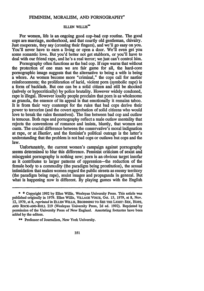 Feminism, Moralism, and Pornography Symposium: Women, Censorship, and