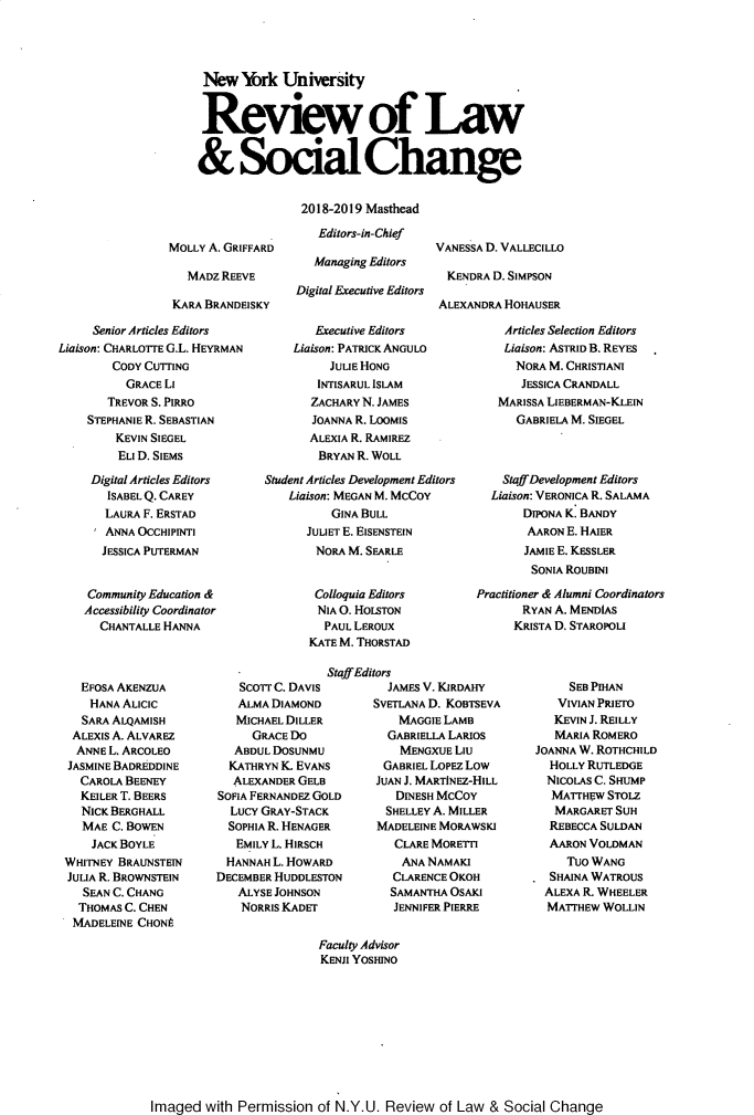 New York University Review Of Law Social Change V 43
