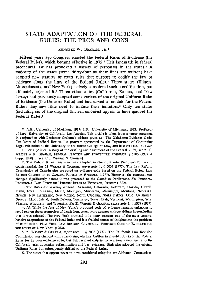 State Adaptation Of The Federal Rules The Pros And Cons