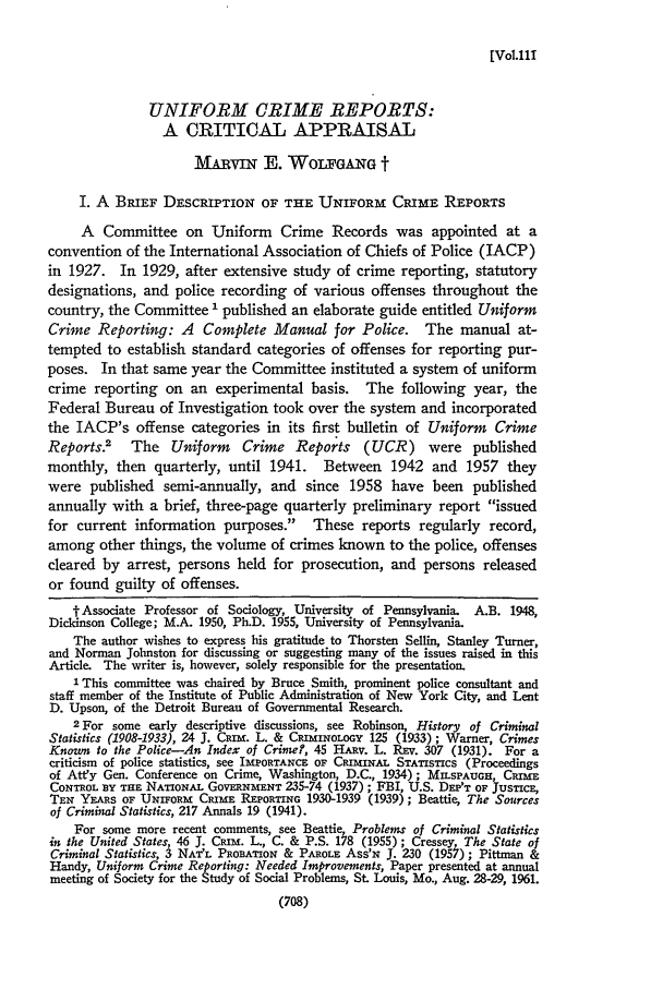 Uniform  Crime Reports A Critical Appraisal 111 University   Uniform  Crime Reports A Critical Appraisal 111 University