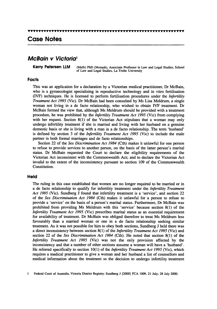 McBain v Victoria Case Note 21 University of Queensland  McBain v Victoria Case Note 21 University of Queensland