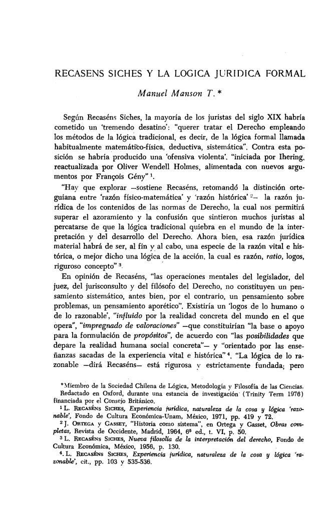 Recasens Siches Y La Logica Juridica Formal 4 Revista Chilena De Derecho 1977