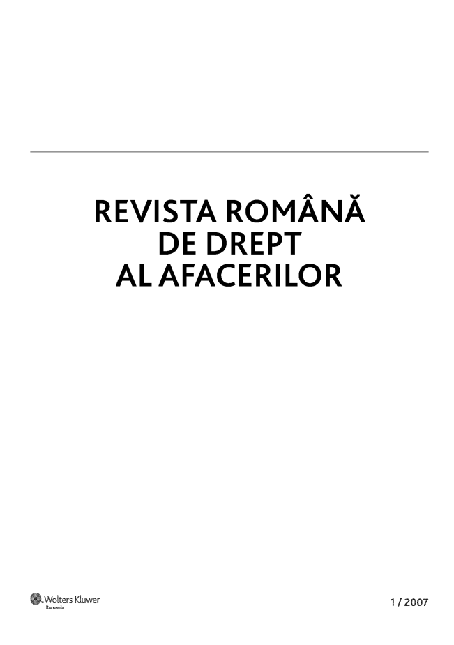 handle is hein.journals/ririinesana2007 and id is 1 raw text is: 




REVISTA   ROMÁNÁ
     DE DREPT
  AL AFACERILOR


Wolters Kluwer


11/2007


