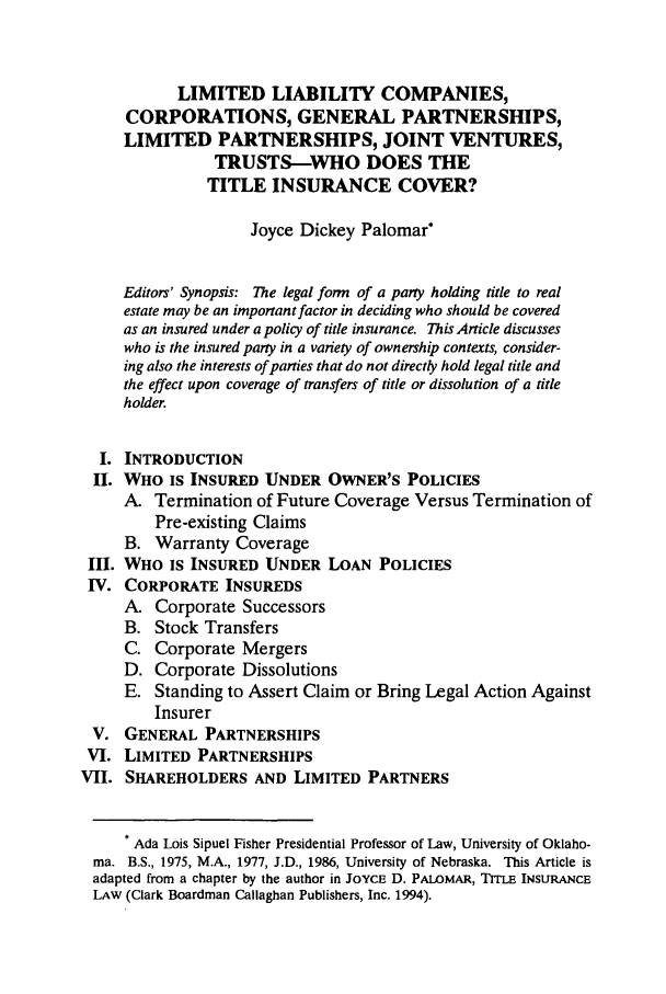 Limited Liability Companies, Corporations, General ...