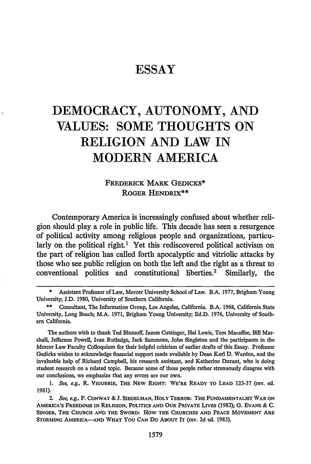 Democracy Autonomy And Values Some Thoughts On Religion