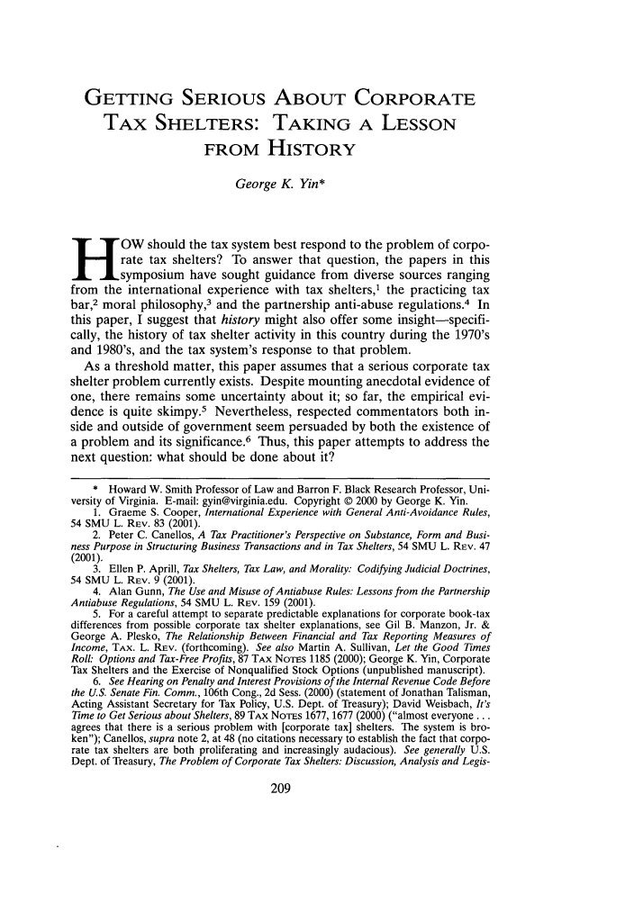 Getting Serious About Corporate Tax Shelters Taking A